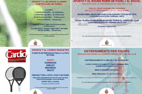 Disponibles cuatro nuevas actividades de pádel