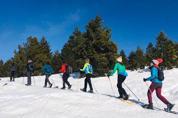 Els socis gaudeixen a la sortida amb raquetes de neu al Pirineu